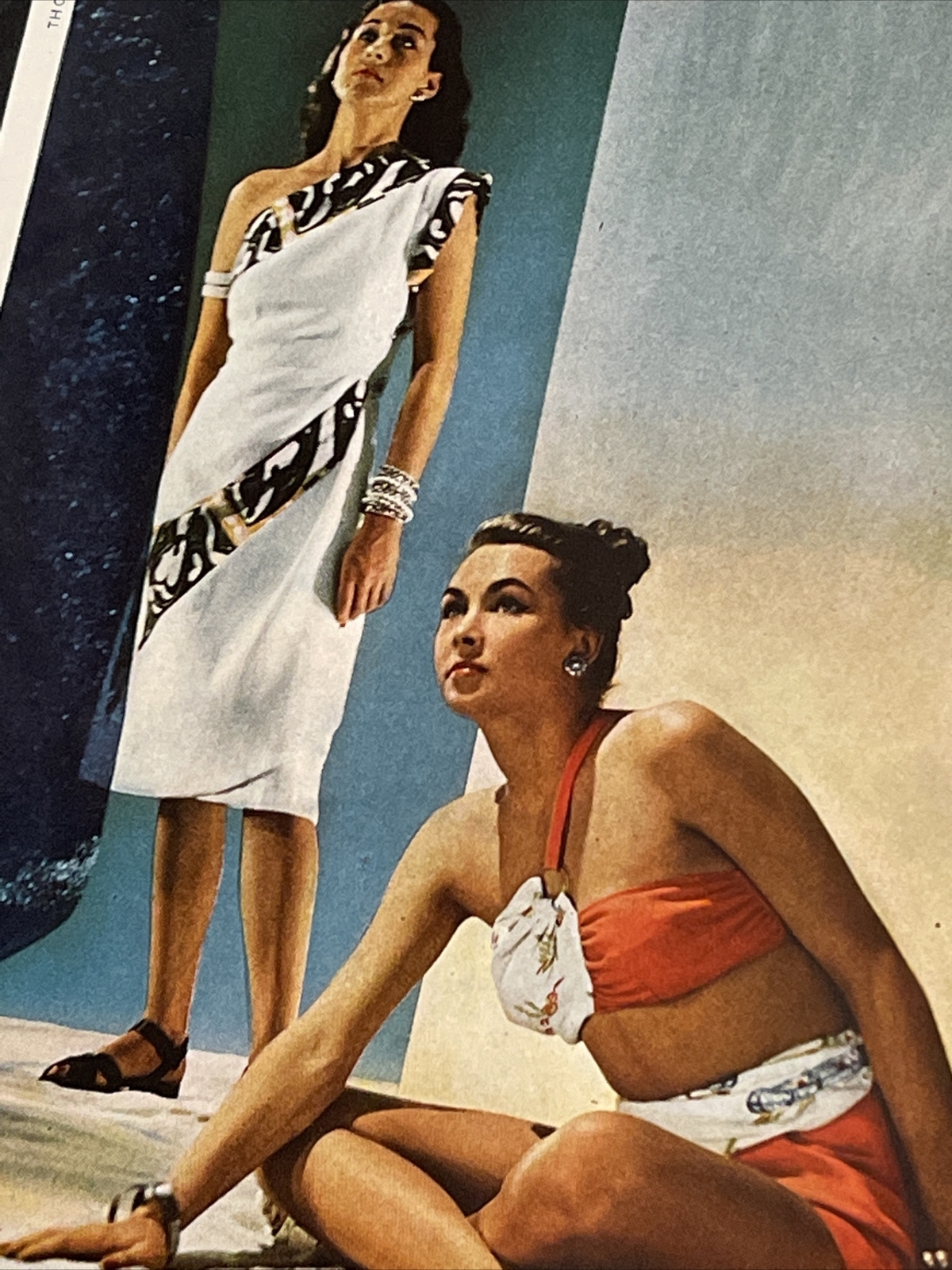 1946 Vintage Woman’s Fashion Print Ad Fay Foster Cruise Wear Screened Indian