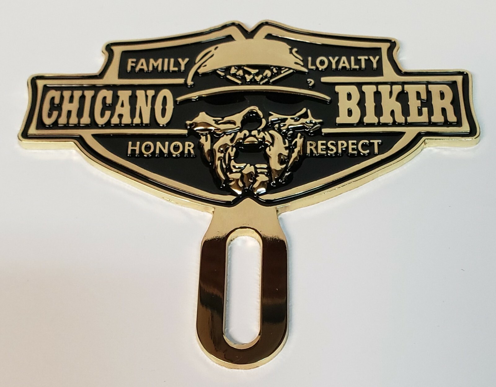 3D BRONZE CHROME  CHICANO BIKER CHOLO LOWRIDER LICENSE PLATE TOPPER  