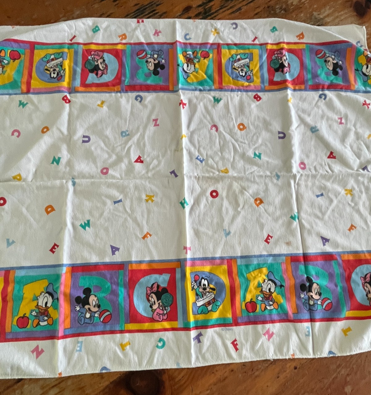 Vintage 1984 Dundee Disney Babies ABC Flannel Receiving Blanket Mickey Minnie