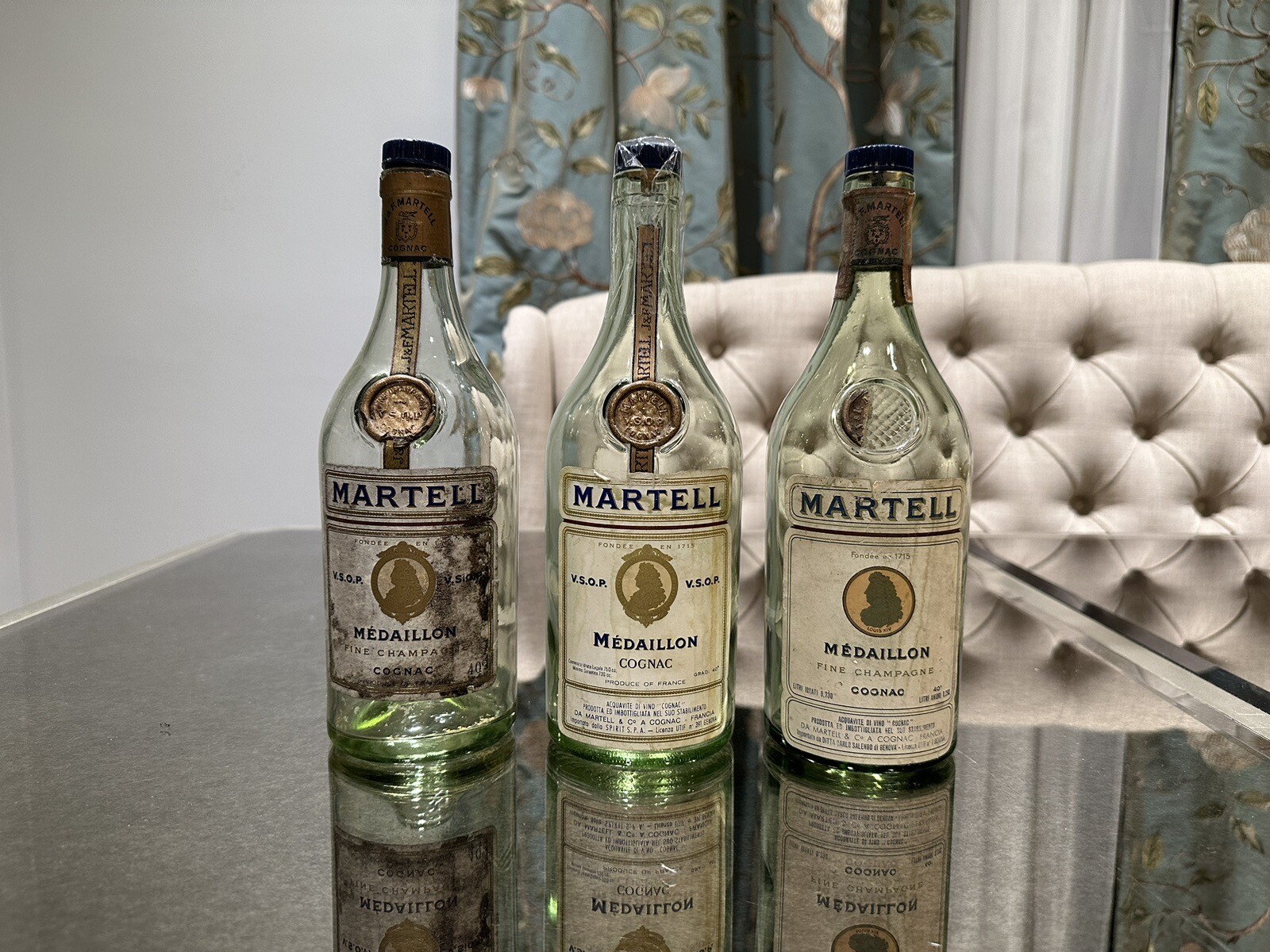 3x Martell 1960s-70s VSOP Medaillon Empty Bottles 0.7L