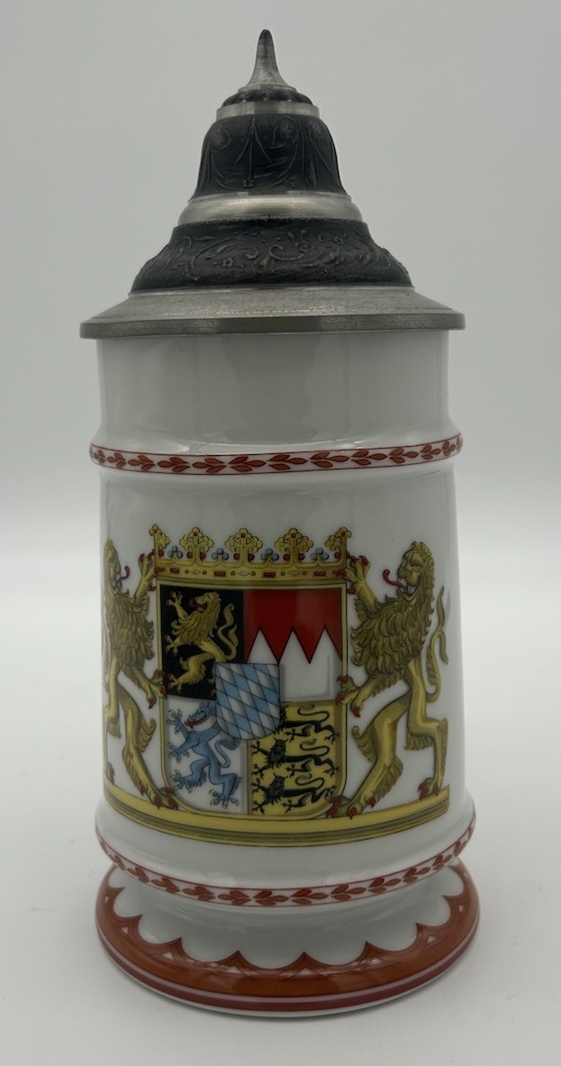 Vintage Kuhr Muhlried Bavarian Coat Arms Beer Stein Rein Zinn Pewter Lid