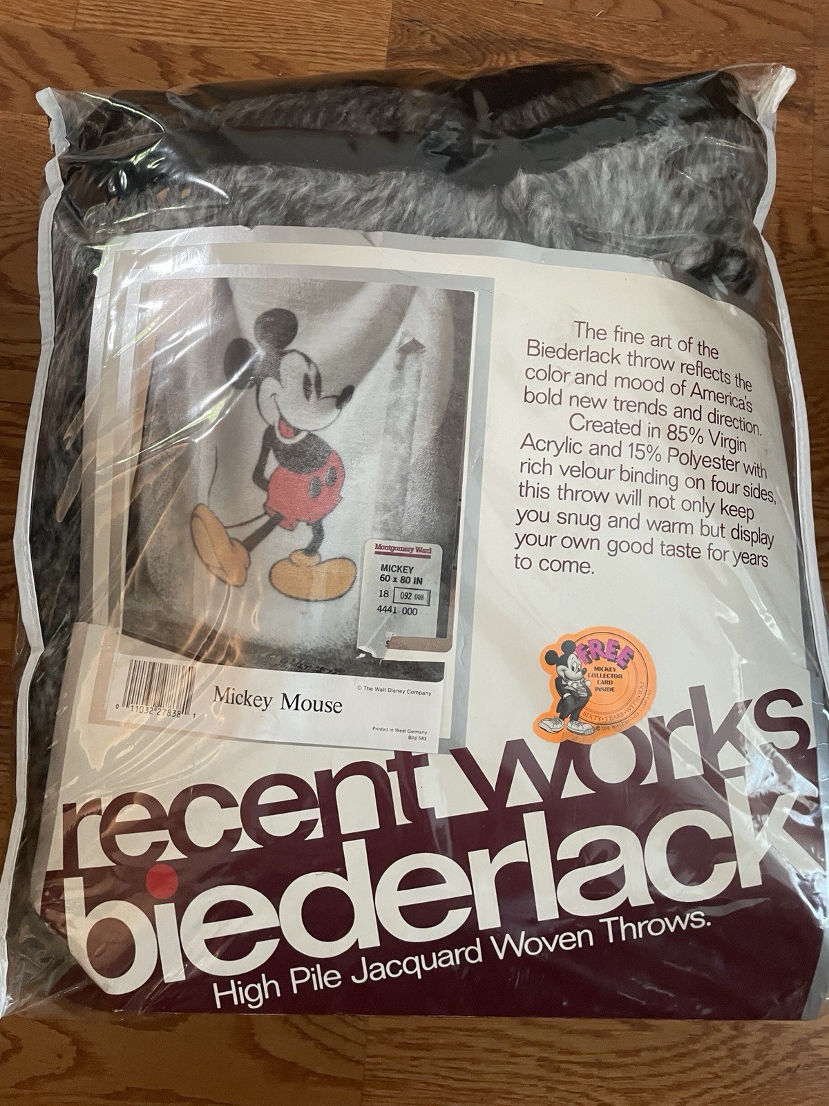 Biederlack Disney Mickey Mouse Jacquard Blanket Shaggy New Old Vintage 60” X 80”