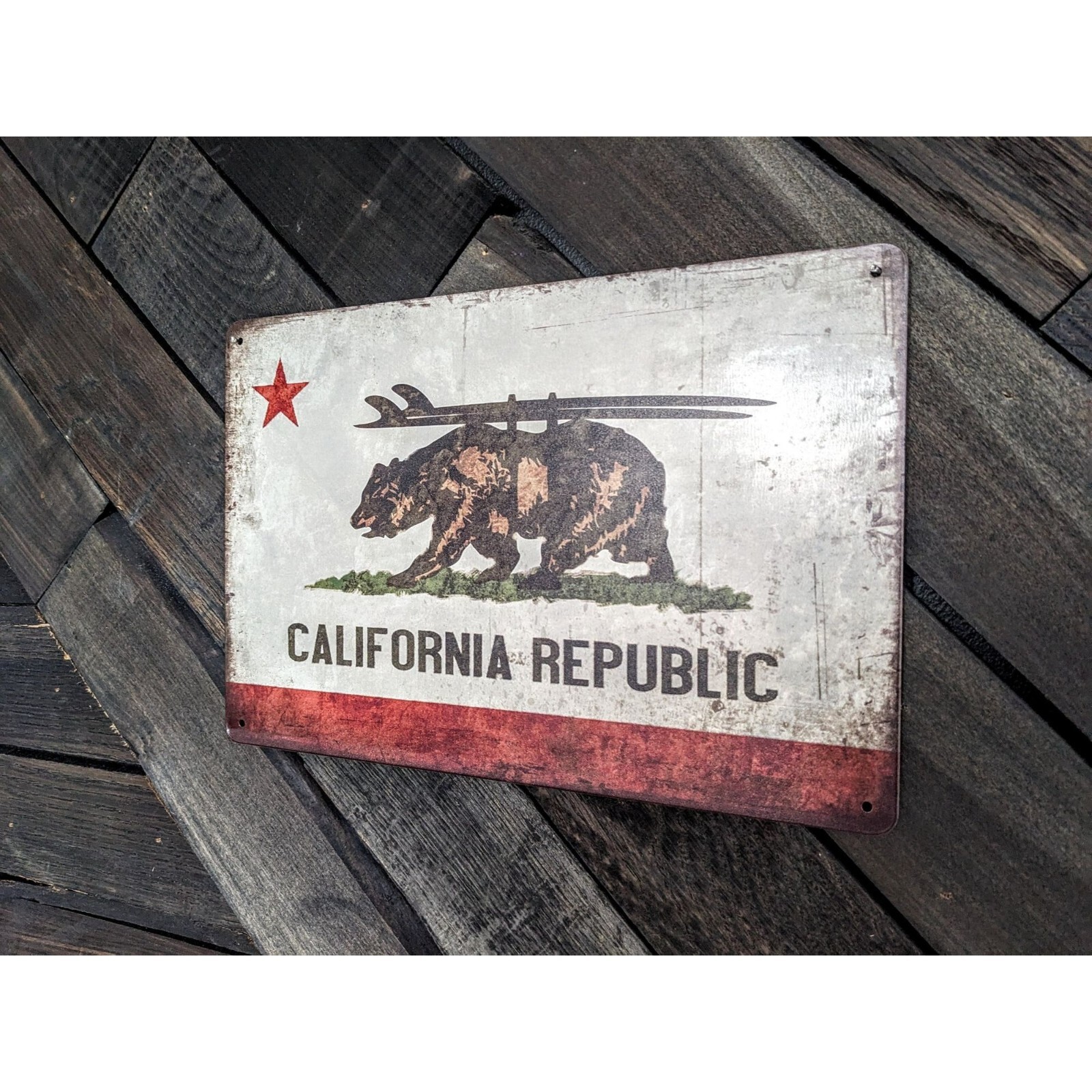Retro California Republic Sign - 12in x 8in