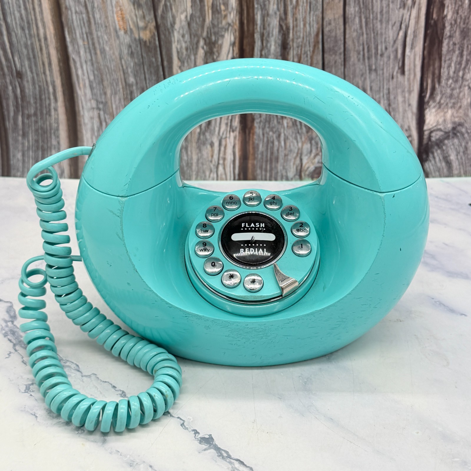 VTG Polyconcept Pushbutton Handbag Donut Telephone RARE Robin Egg Blue Retro