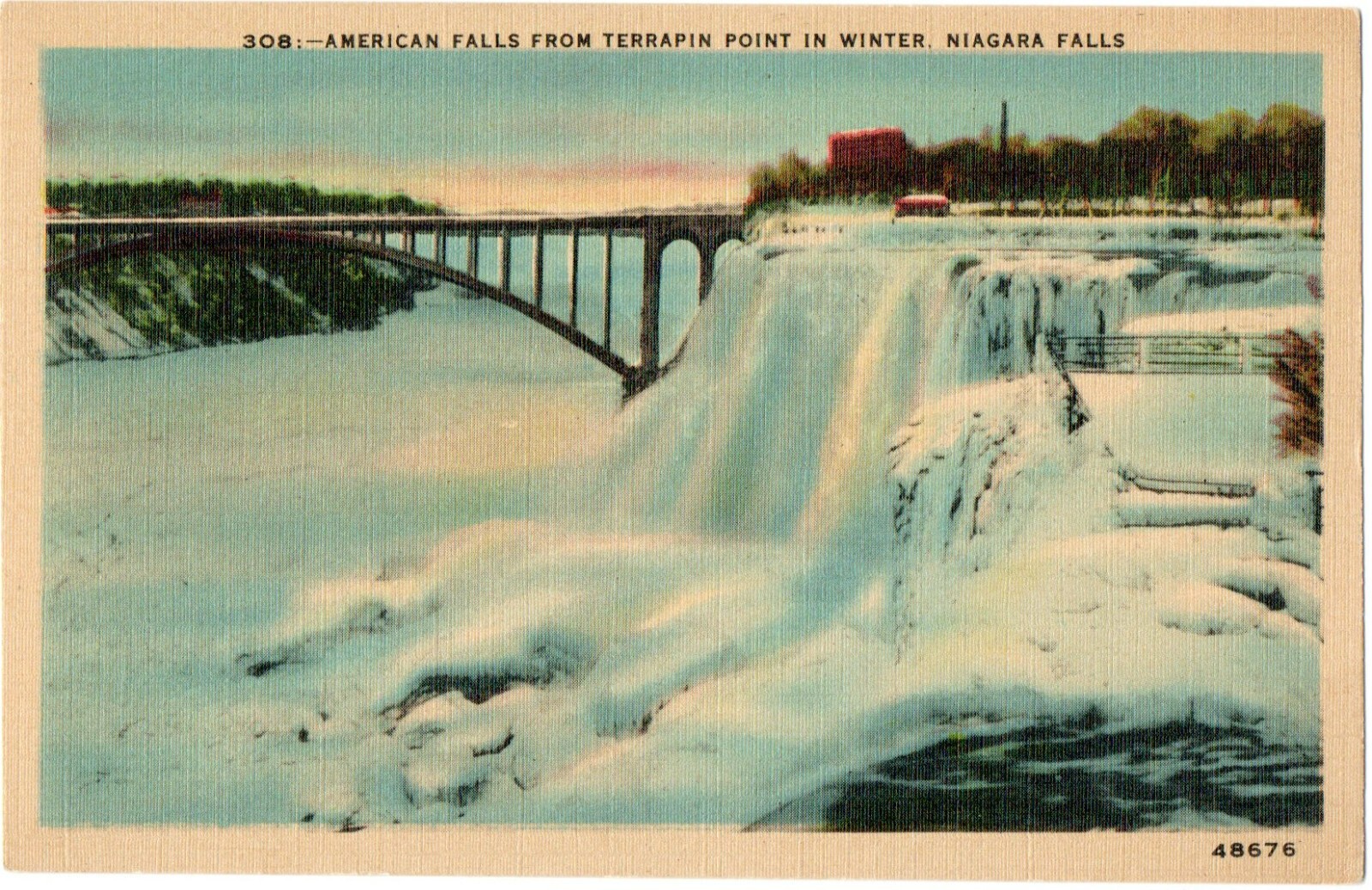 Postcard New York Niagara Falls in Winter From Goat Island c.1941 Linen