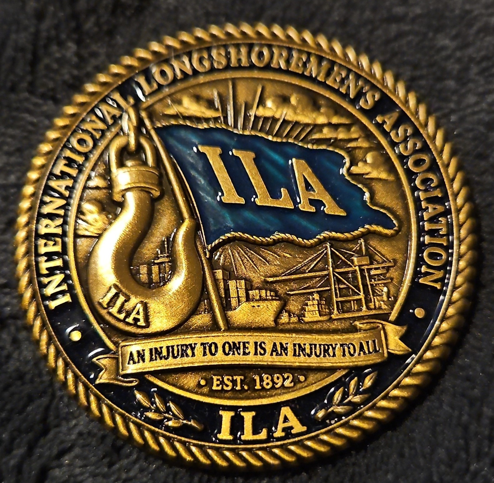 International Longshoremen’s Association ILA Challenge Coin Medallion EST 1892