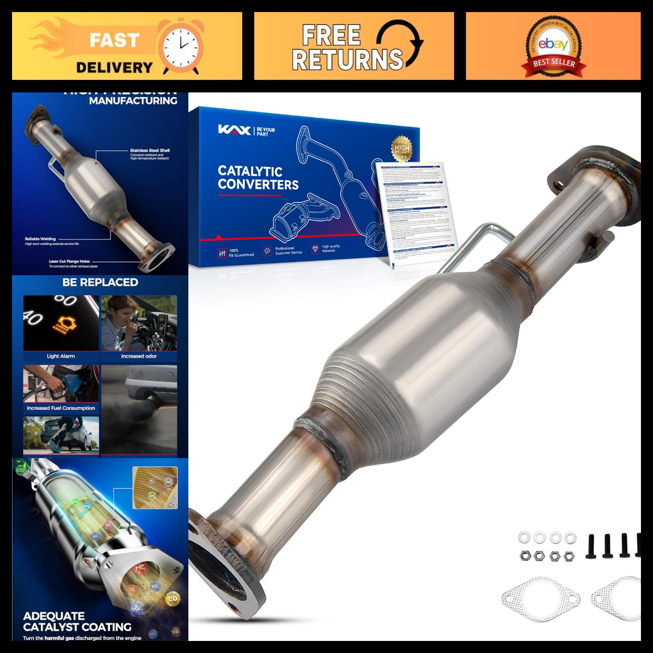 KAX Rear Catalytic Converter Compatible with Traverse 3.6L 2009-2017, Acadia 3.6