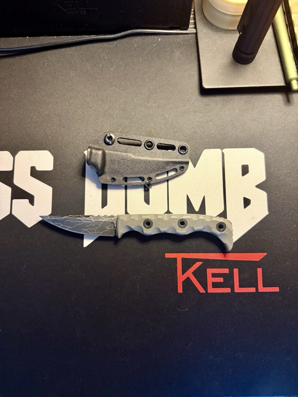 Tkell Agent 004 Laser Engraved Fixed Blade Knife NitroV Battleworn EDC
