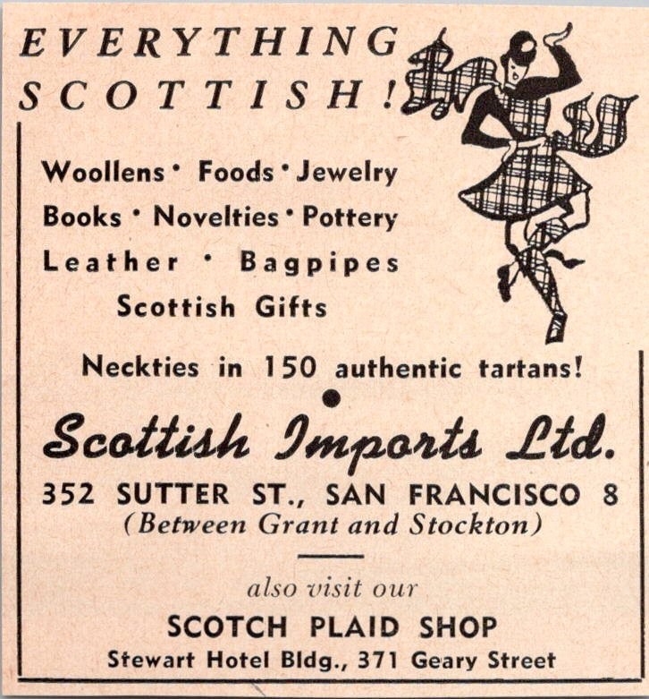 Scottish Imports Ltd Sutter St San Francisco 1953 San Francisco Ad TAK1-S24