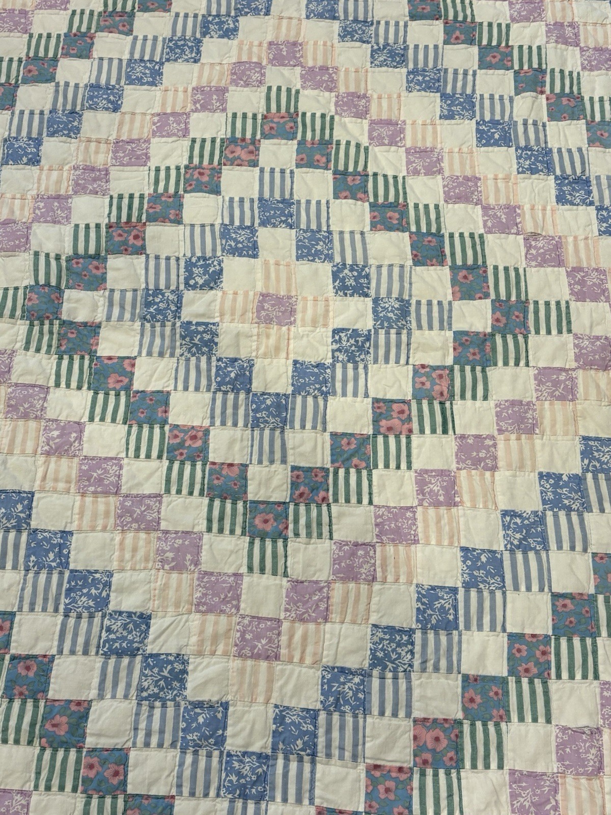 VTG Arch Quilts Elmsford, NY Pastel 2” Square Patchwork Quilt Hand Quilted 76x79