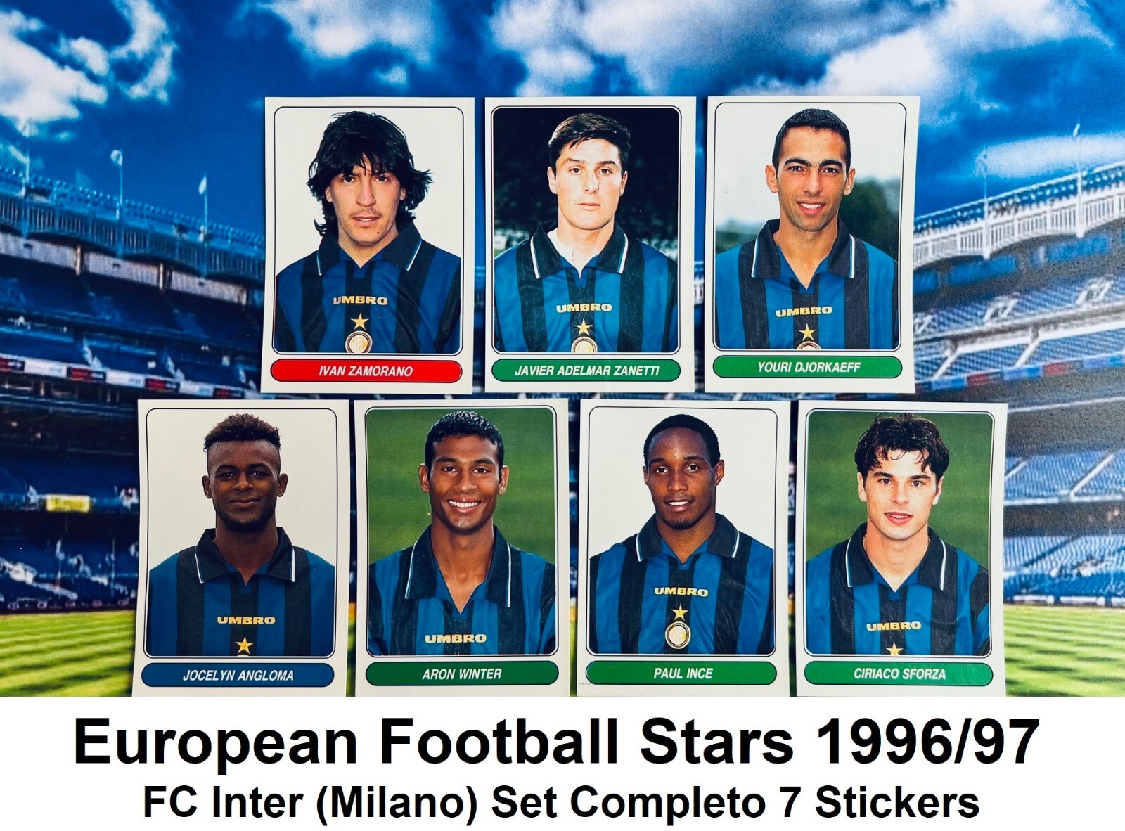 1996/97 Panini European Football Stars FC Inter Complete Set (7) Zanetti Ince