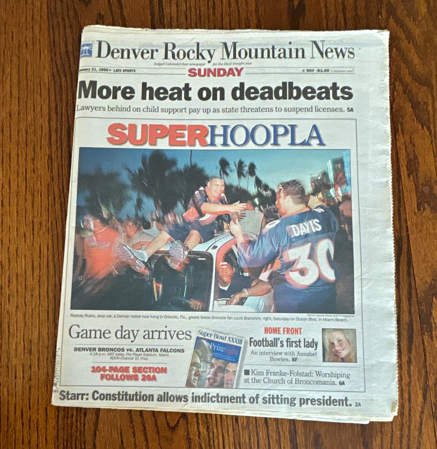 Denver Rocky Mountain News Sunday Newspaper Issue - January 31, 1999 Front Page