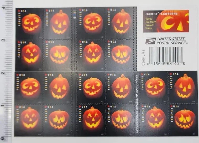 USPS BOOKLET OF 20 FIRST CLASS LETTER STAMPS Jack O Lanterns Halloween