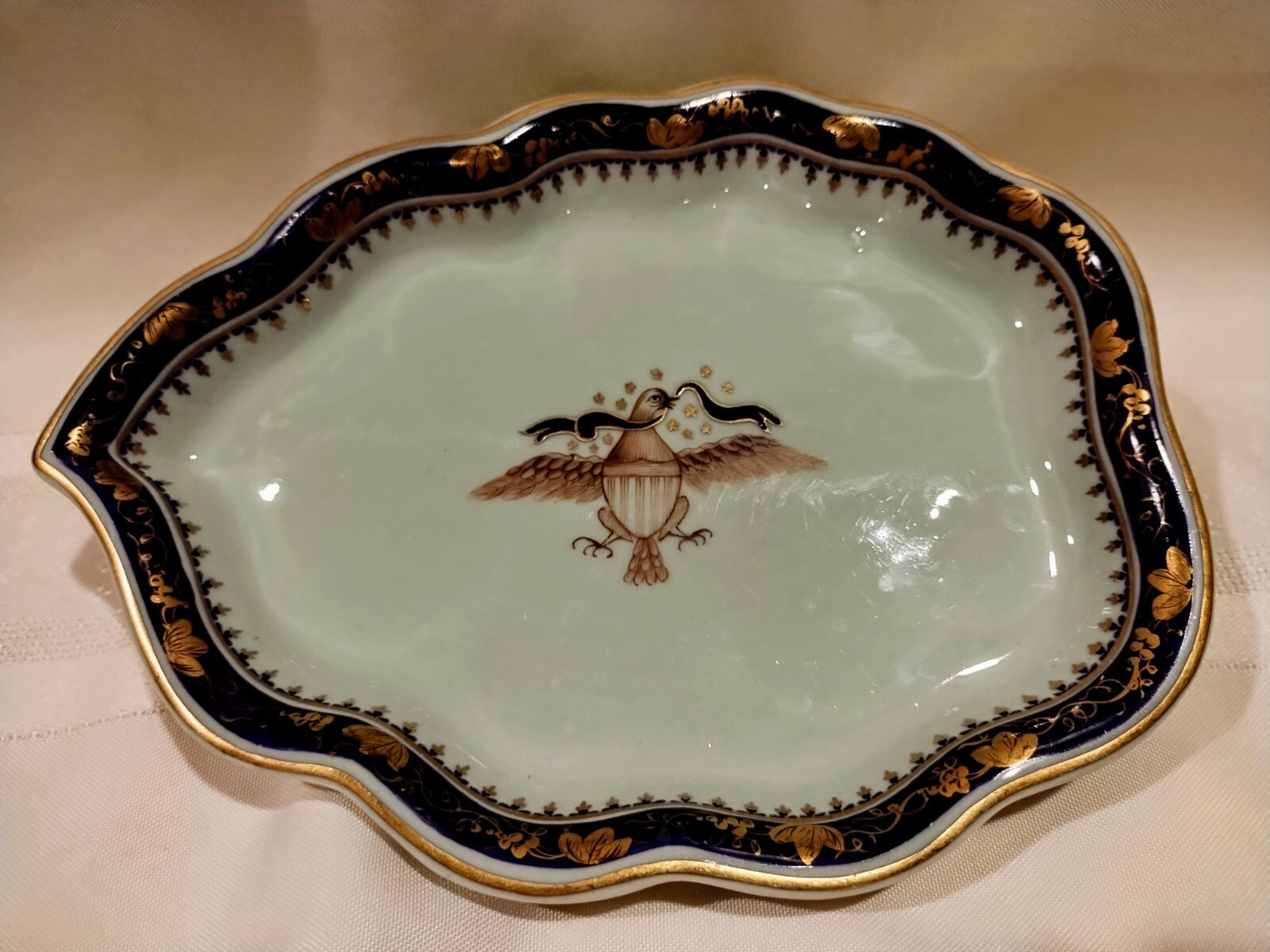Vtg Mottahedeh Leaf Tray Cobalt & Brown Diplomatic Eagle Chinese Export Style