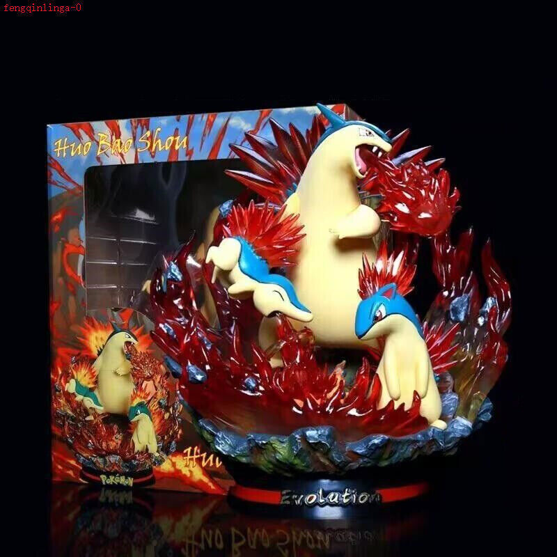Cartoon Monsters Typhlosion Flame Wheel Figure Statue Model Collection W/Light
