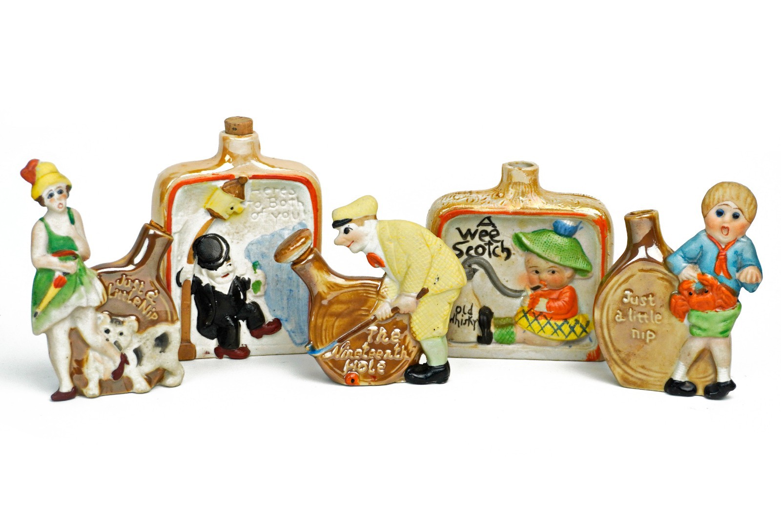 Vintage 1930's Japanese Lusterware Ceramic Risque Novelty Flask Collection