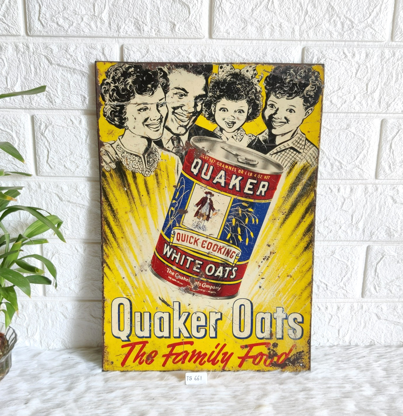 1940s Vintage Quaker Oats Tin Sign Board Advertisement Rare Memorabilia TS661