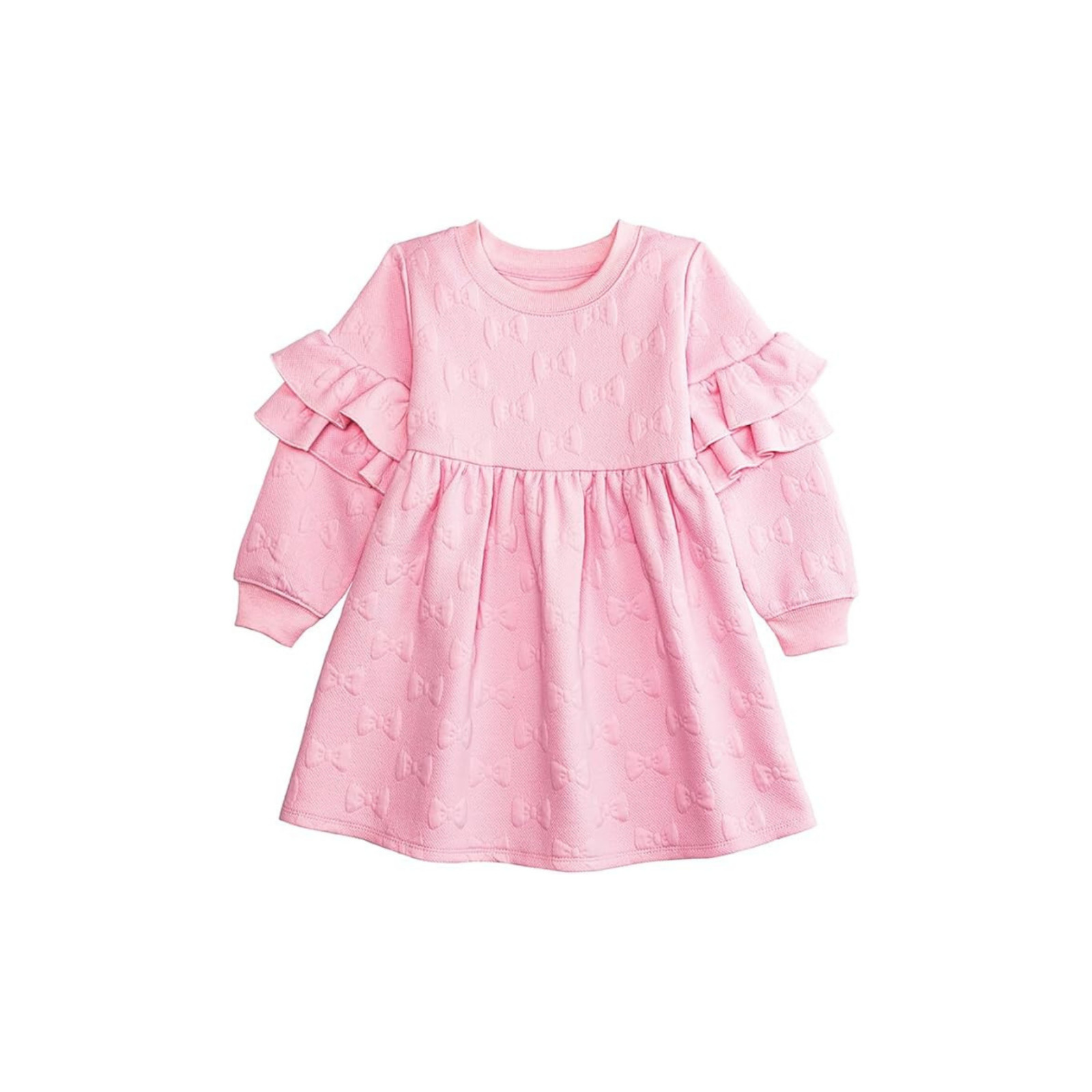 Mud Pie Girls Kids Quilted Bow Sweatshirt Dress, Pink