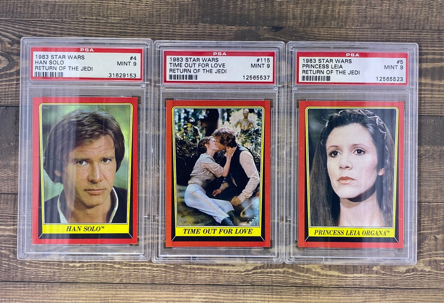 1983 Topps Han Solo & Leia PSA 9 Trio Lot – Mint Vintage Star Wars
