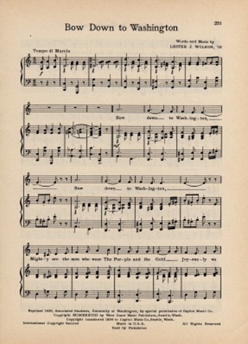 UNIVERSITY OF WASHINGTON Vintage Fight Song Sheet c1941 \