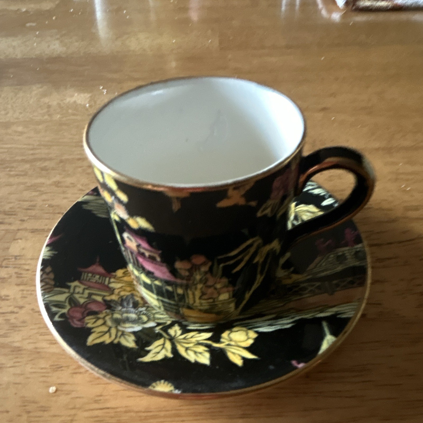 Vintage Royal Winton Pekin Black Demitasse Cup and Saucer Set Grimwades England