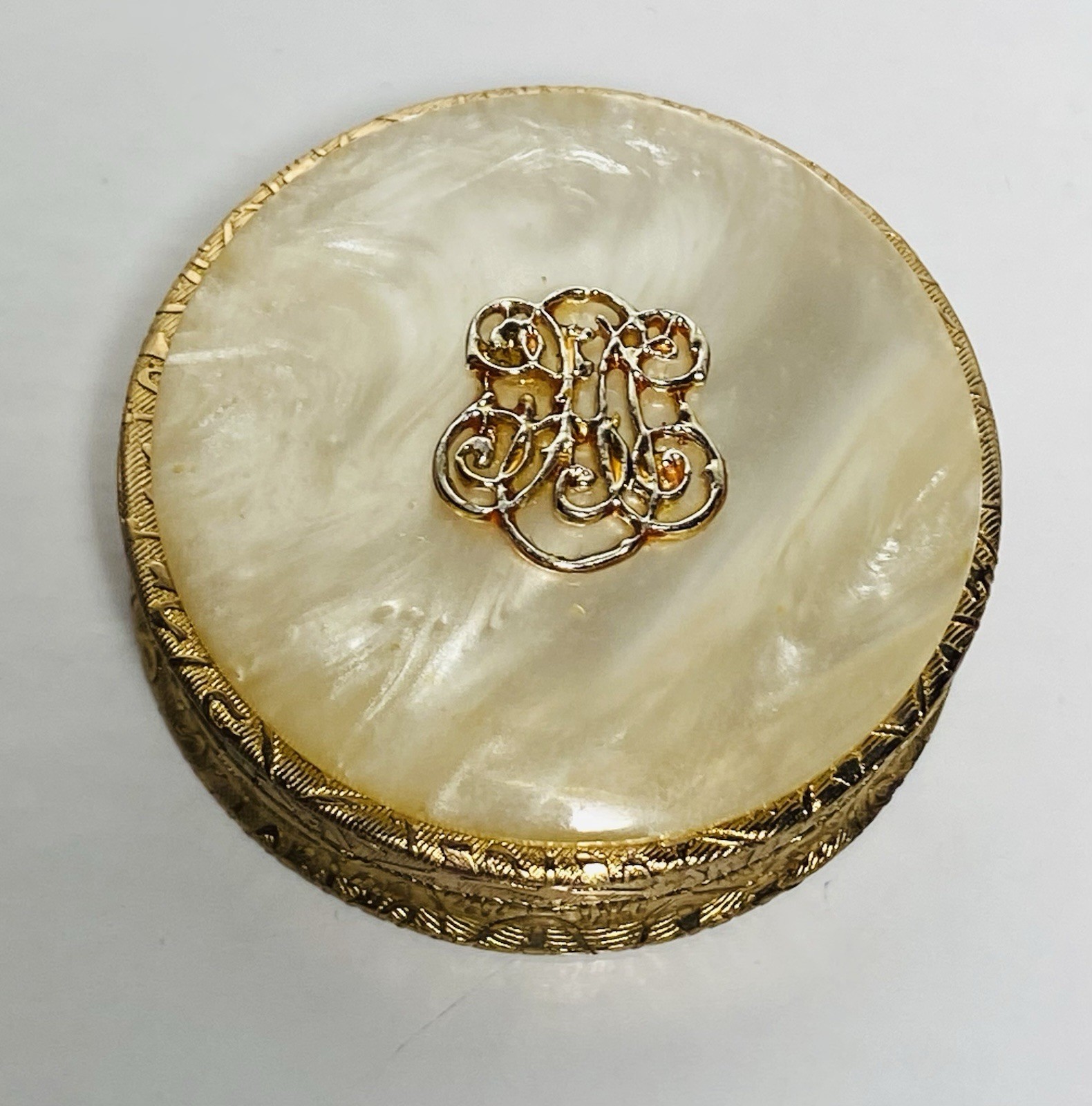 Vintage Estee Lauder Mother of Pearl Solid Perfume Compact Gold Tone 1960s