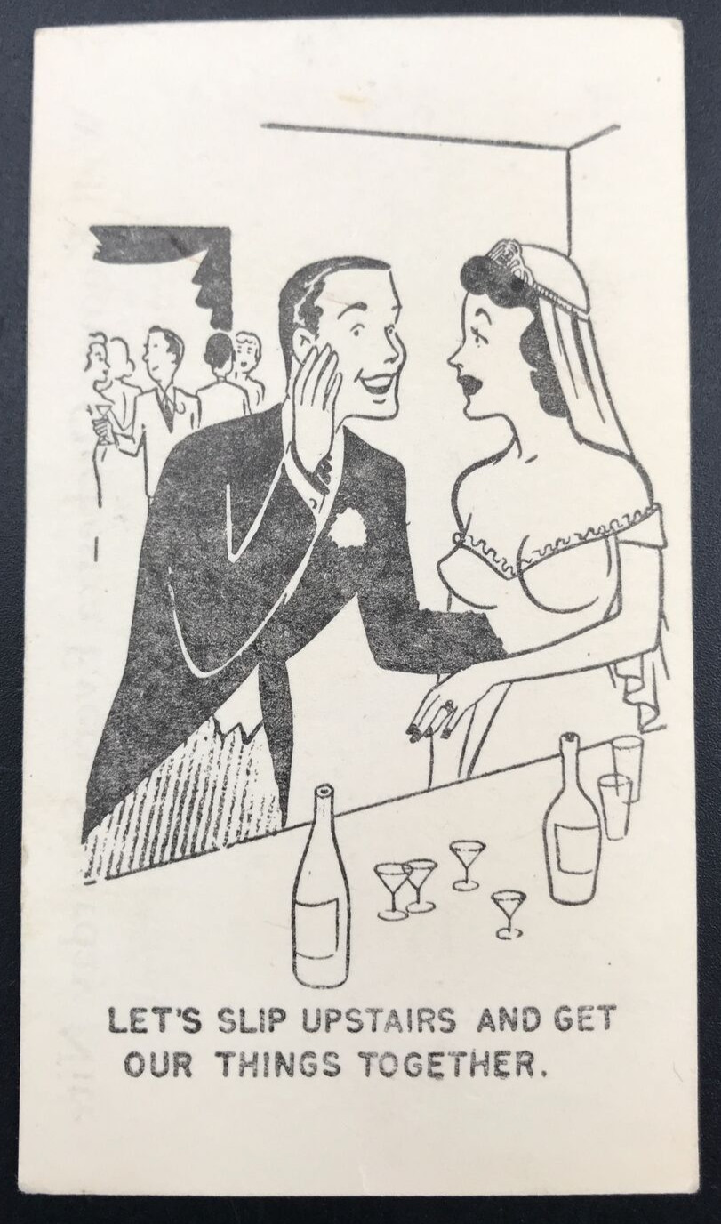 c1940s State Hill Beer Garden PA Wedding Let's Slip Upstairs Comic Ad Trade Car