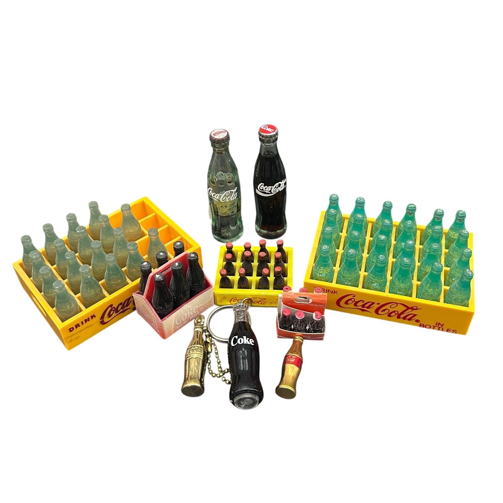 Vintage Coca-Cola Miniature Collection Bottle Crates Keychains 6-Pack Set
