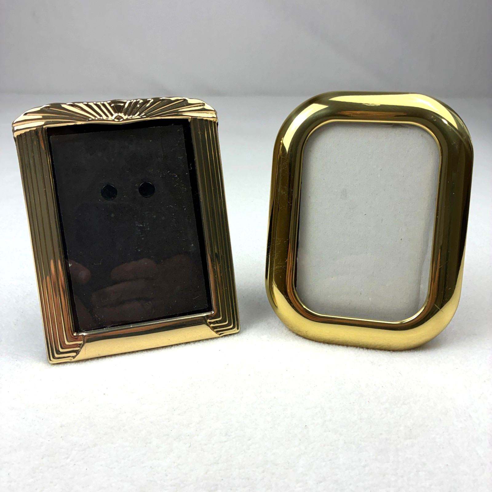 2 VTG Gold Metal Picture Frames Ornate Tabletop 3.5\