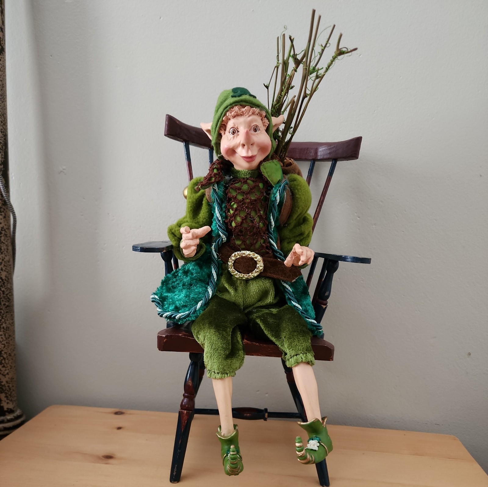 Whimsical Woodland Irish Leprechaun Pixie Elf Garden Fairy Poseable Shelf Sitter