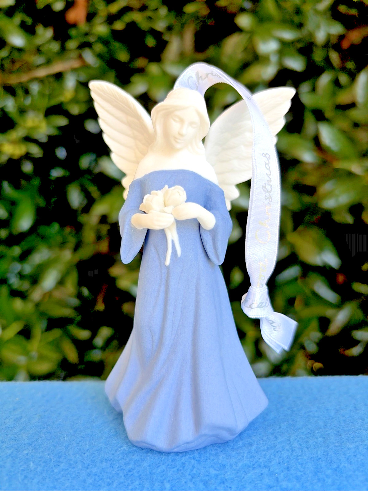 New 2023 Wedgwood Porcelain Christmas Angel Ornament Blue Gown Flowers