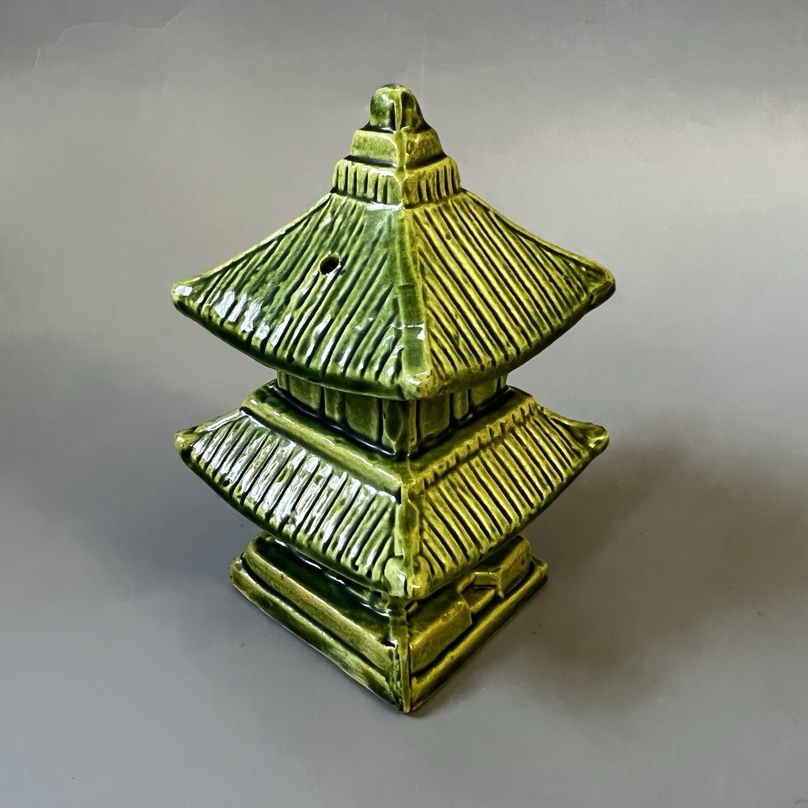 Vtg Sm Green Ceramic Pagoda Incense Burner Candle Holder Lantern Asian Decor 3