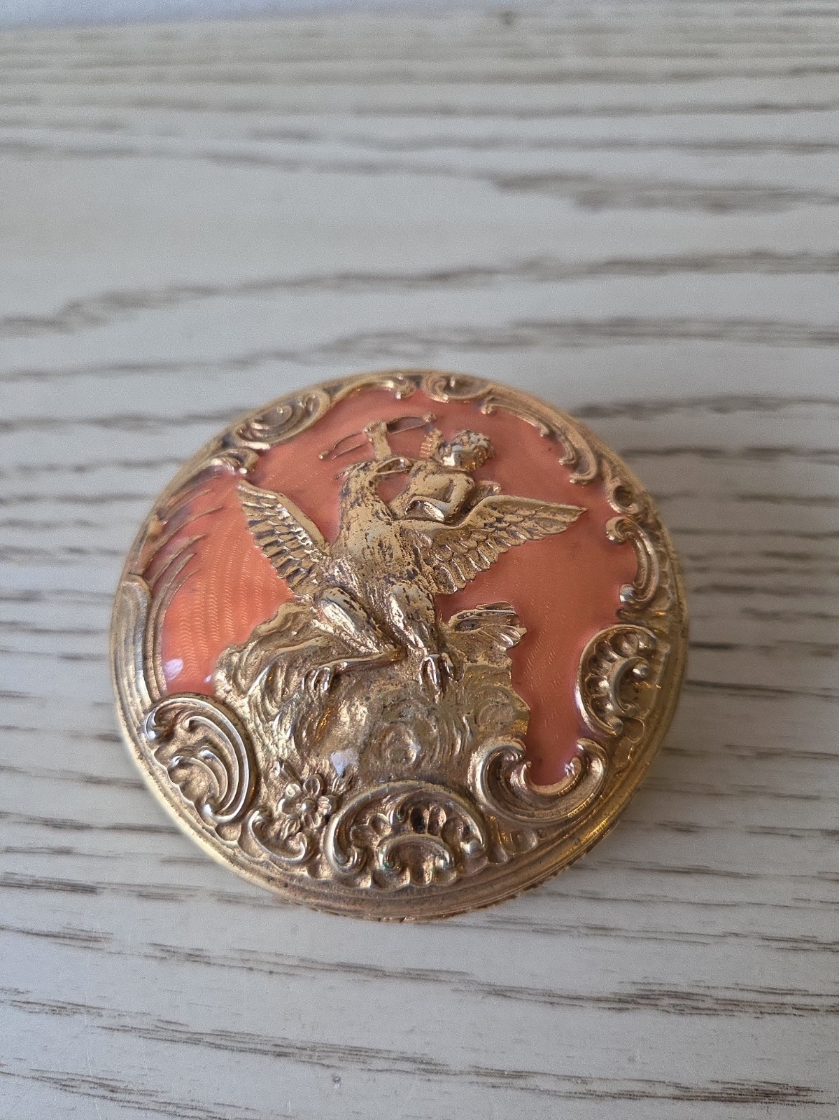 JOAN RIVERS FABERGE METAL & ENAMEL TRINKET/JEWELRY BOX  WITH A PHOENIX & CUPID