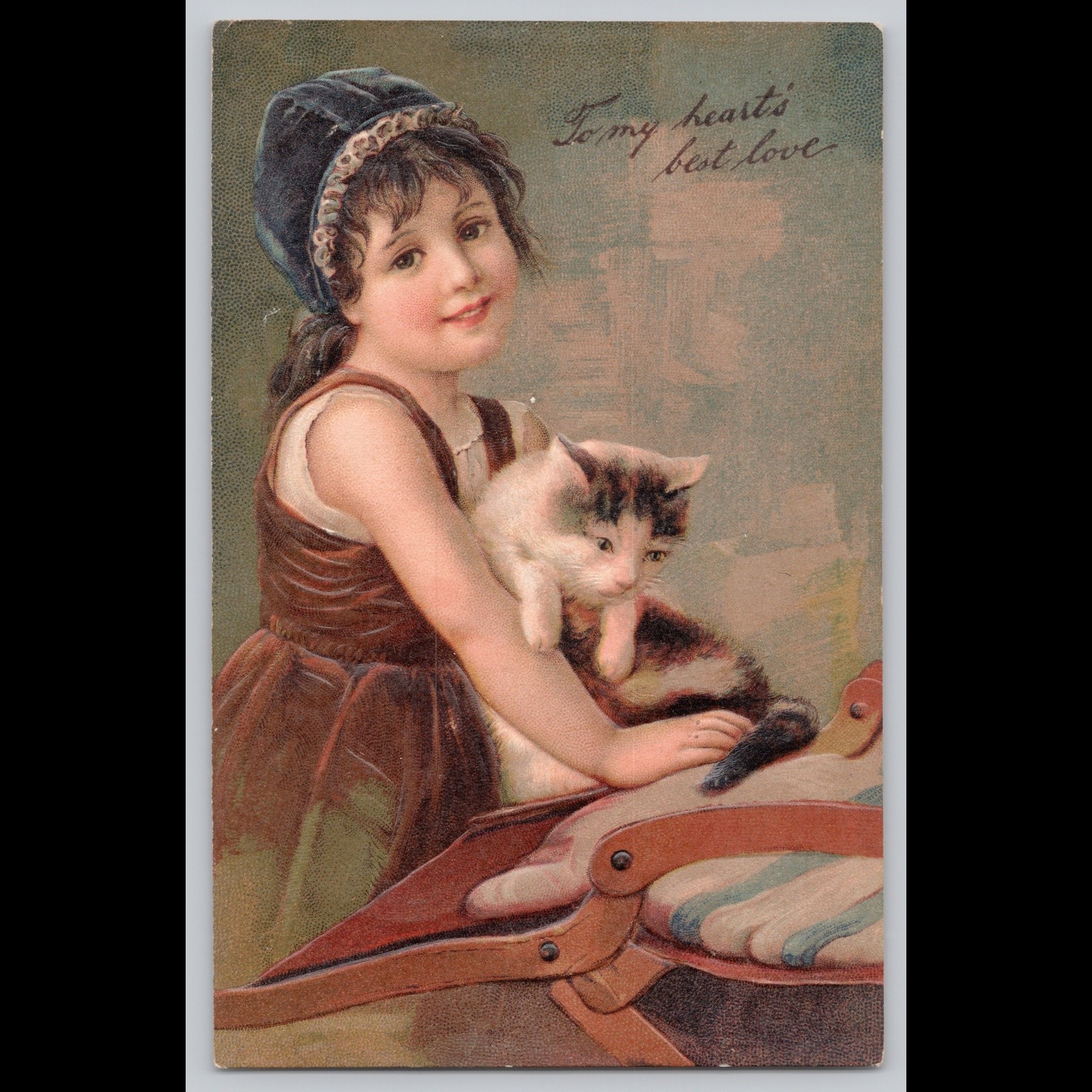 Postcard To My Heart's Best Love Girl with Cat Eureka Utah 1913
