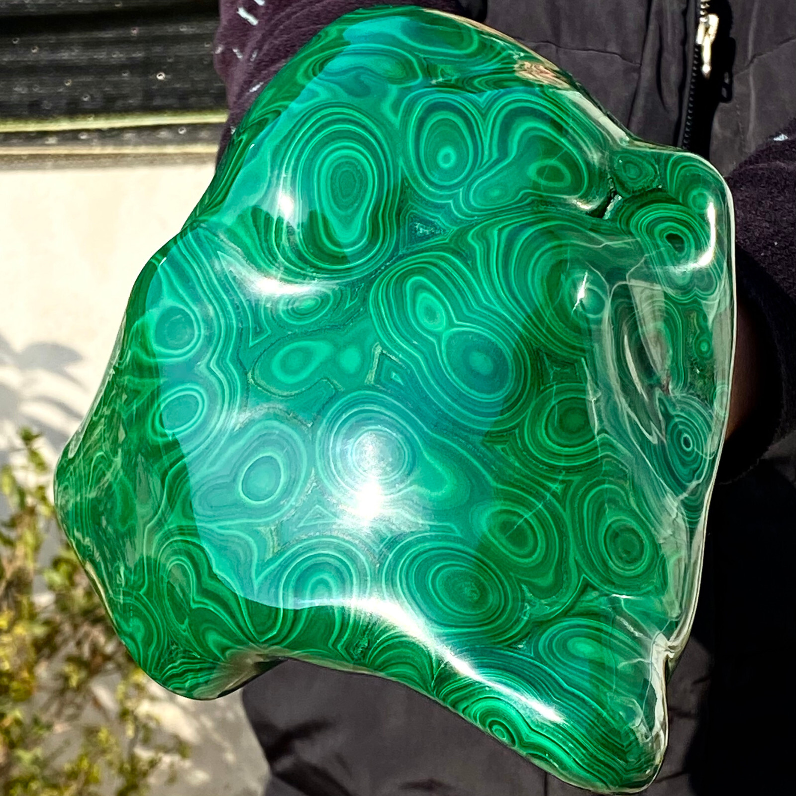 4.87LB Large Natural glossy Malachite transparent cluster rough mineral sample.