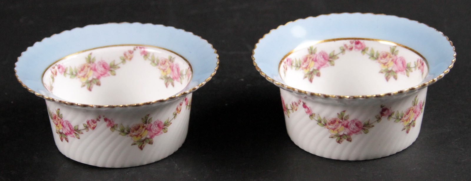 (2) Antique T & V Limoges Porcelain Rose Garland small Individual Nut Bowls