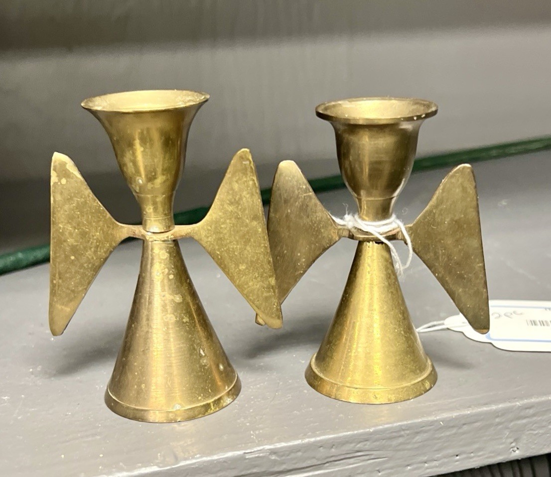 Vintage PAIR Solid Brass Angel Wings Candle Holders Christmas Decor India