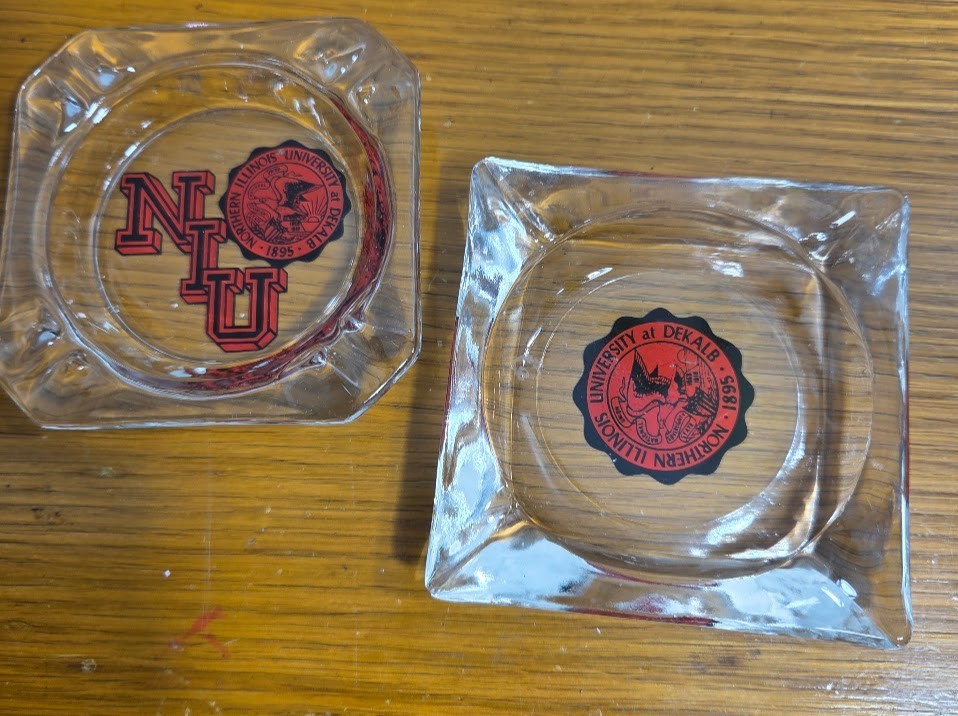 Vintage Northern IL University Glass Ashtrays (2)