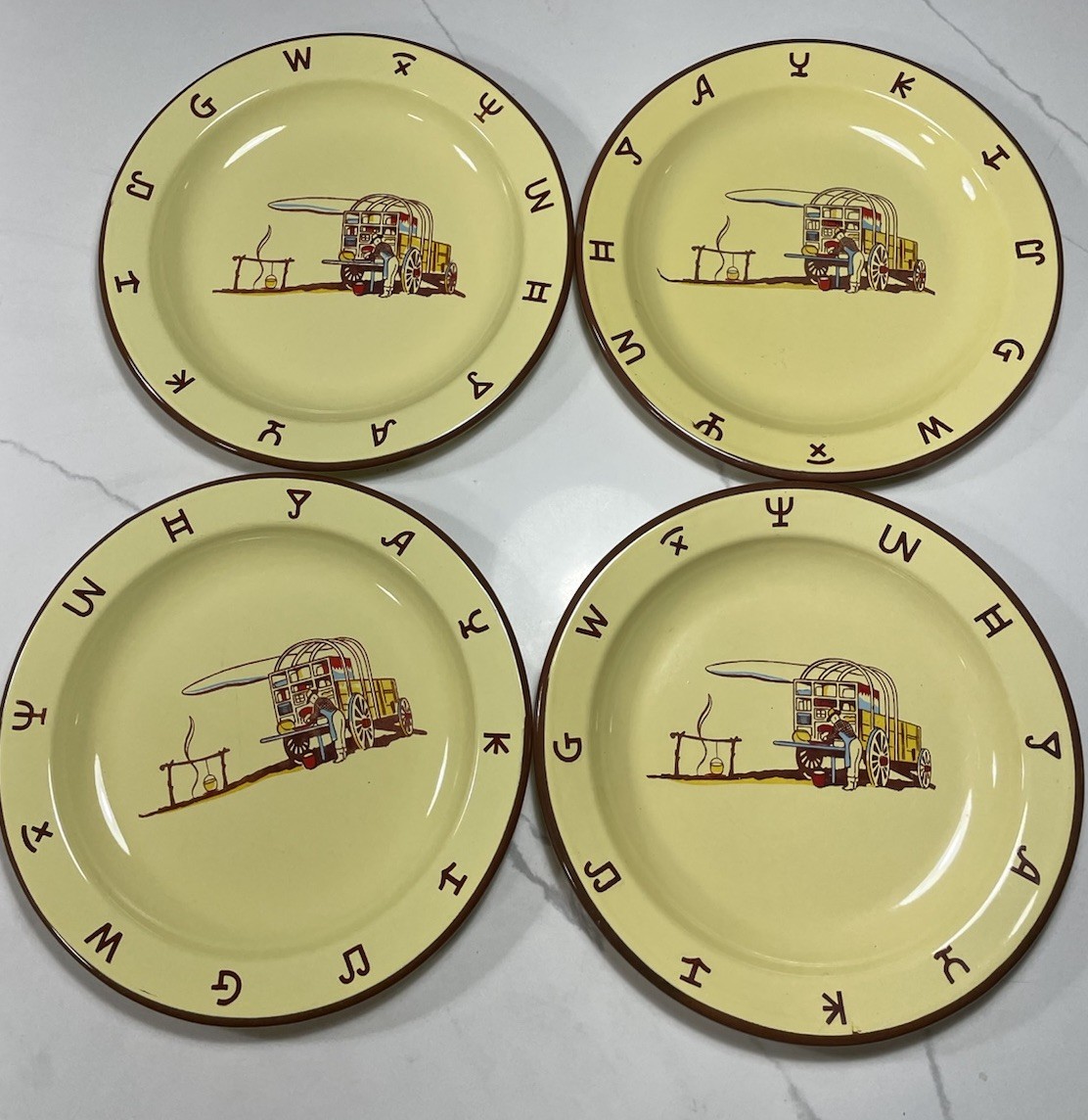 4 Vintage Monterrey Western Wear Dinner Plates Chuckwagon Cowboy 10.25\