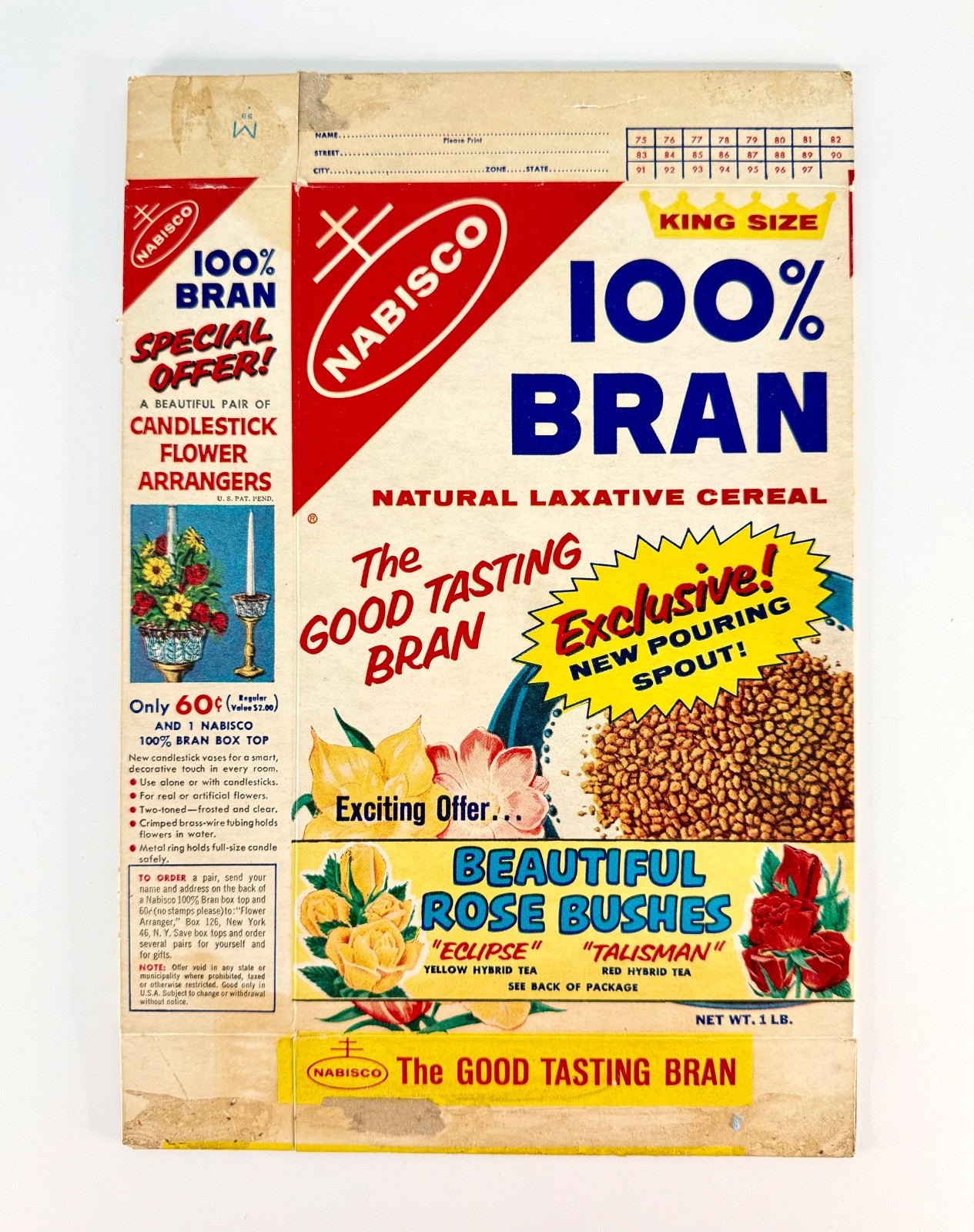 Vintage 1959 Nabisco 100% Bran Cereal Box Garden Catalog Country Grocery Store