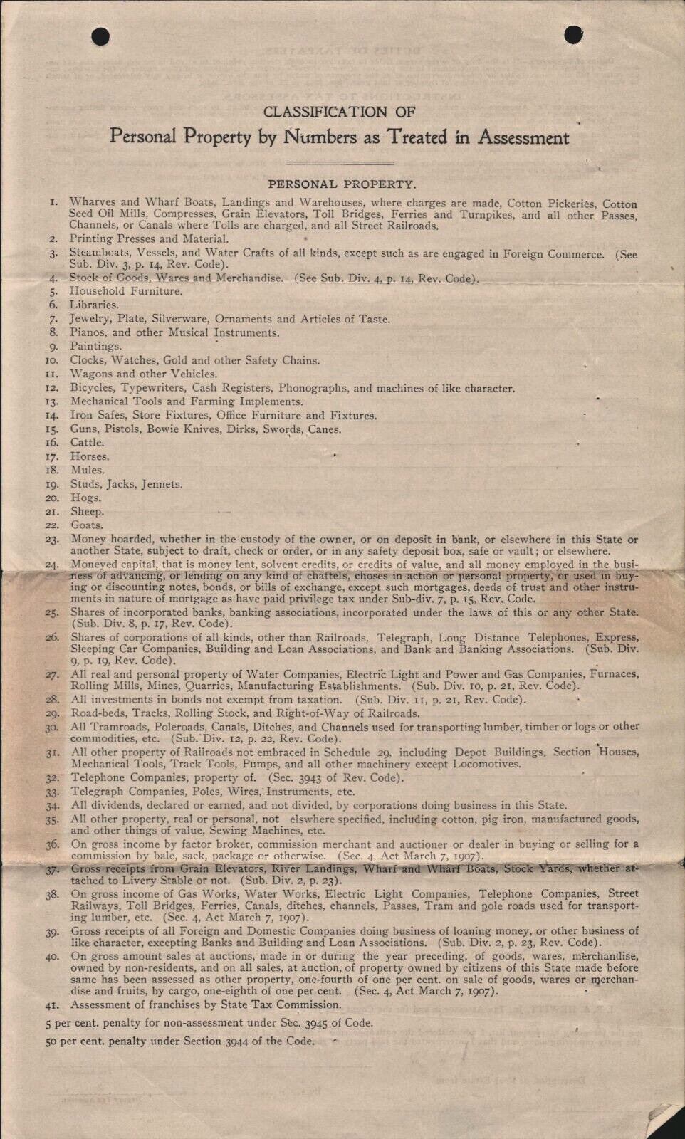 VNTG ANTIQUE Property Assessment 1908 #509 East Highlands Signed 12/27/1907