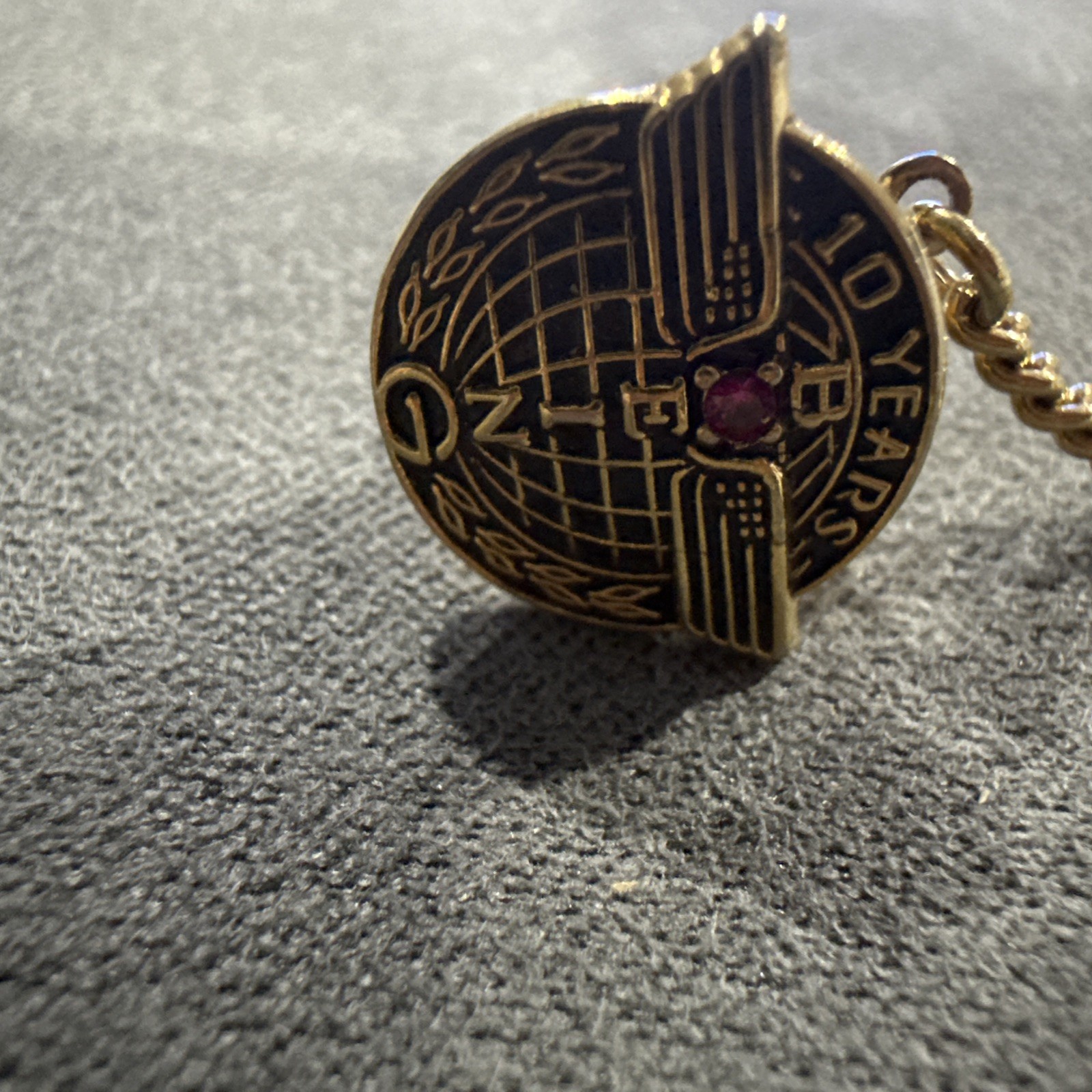 Vintage Boeing 10 Year Service Pin 1/10 10K Gold Filled Ruby Tie Tack