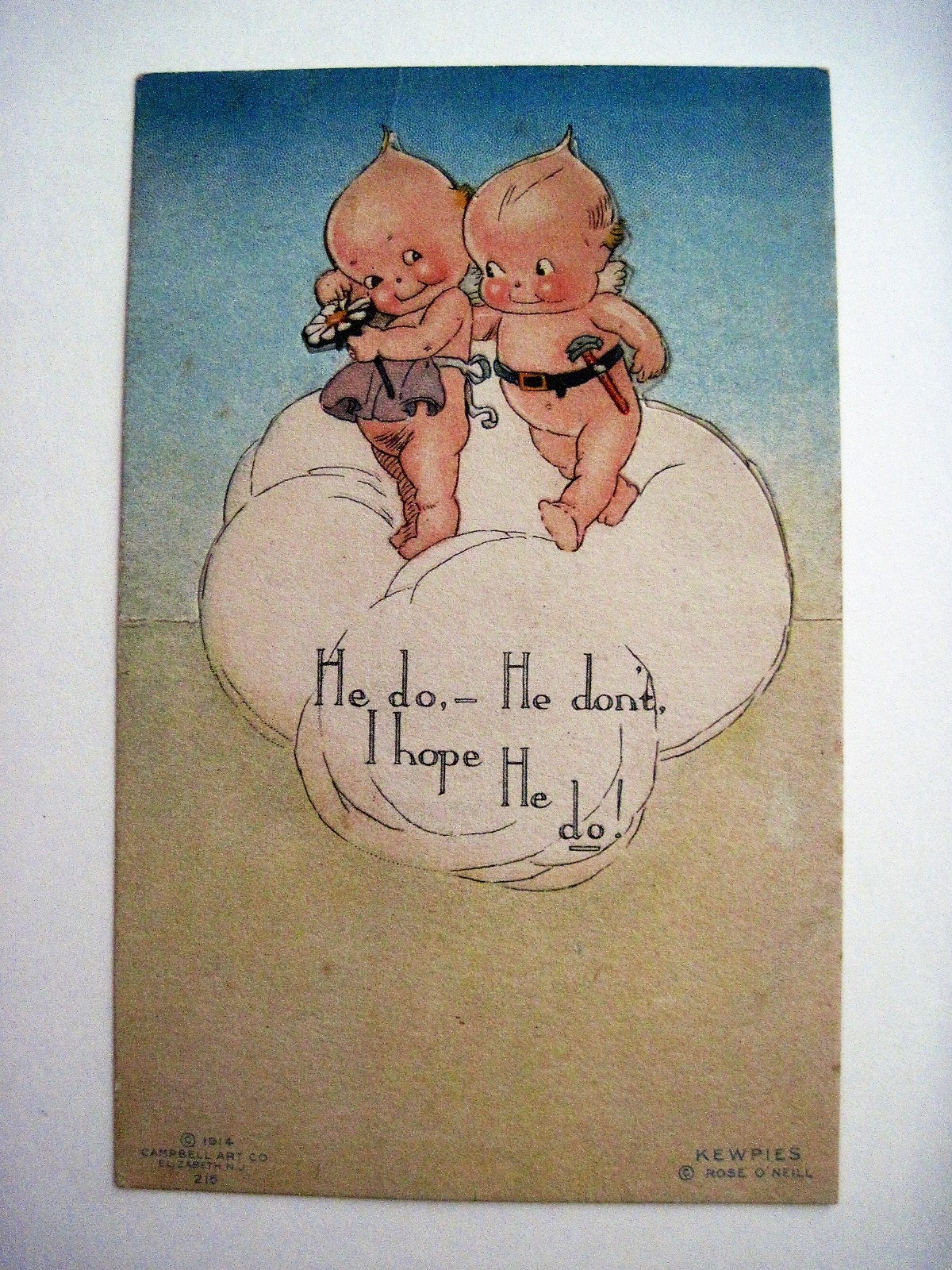 1914 Kewpie Stand Up Note Card - He Do, He Don\'t, I Hope He Do *