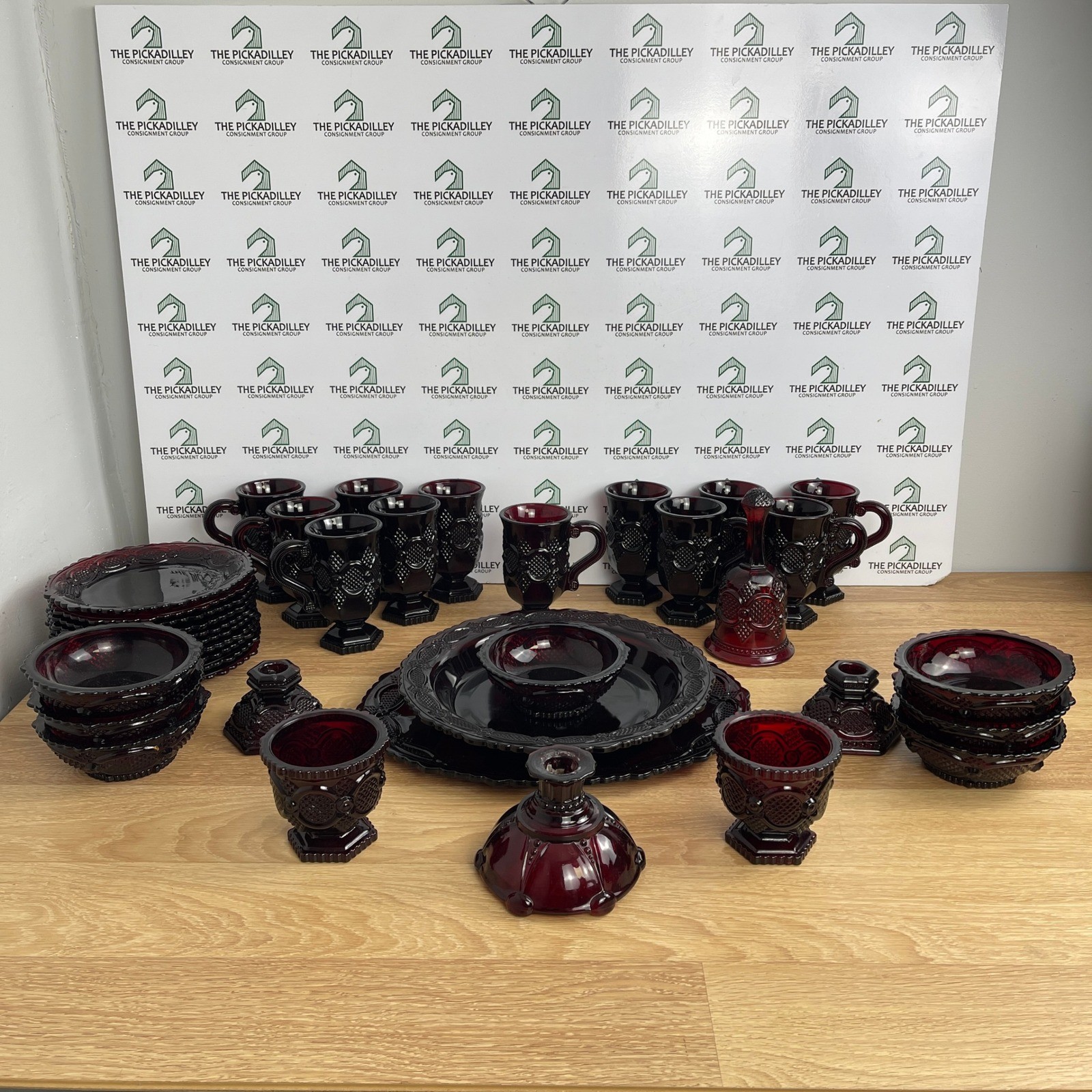 Vintage Avon 1876 Exclusive Cape Cod Glass Ruby Red Dinnerware Set 37 piece