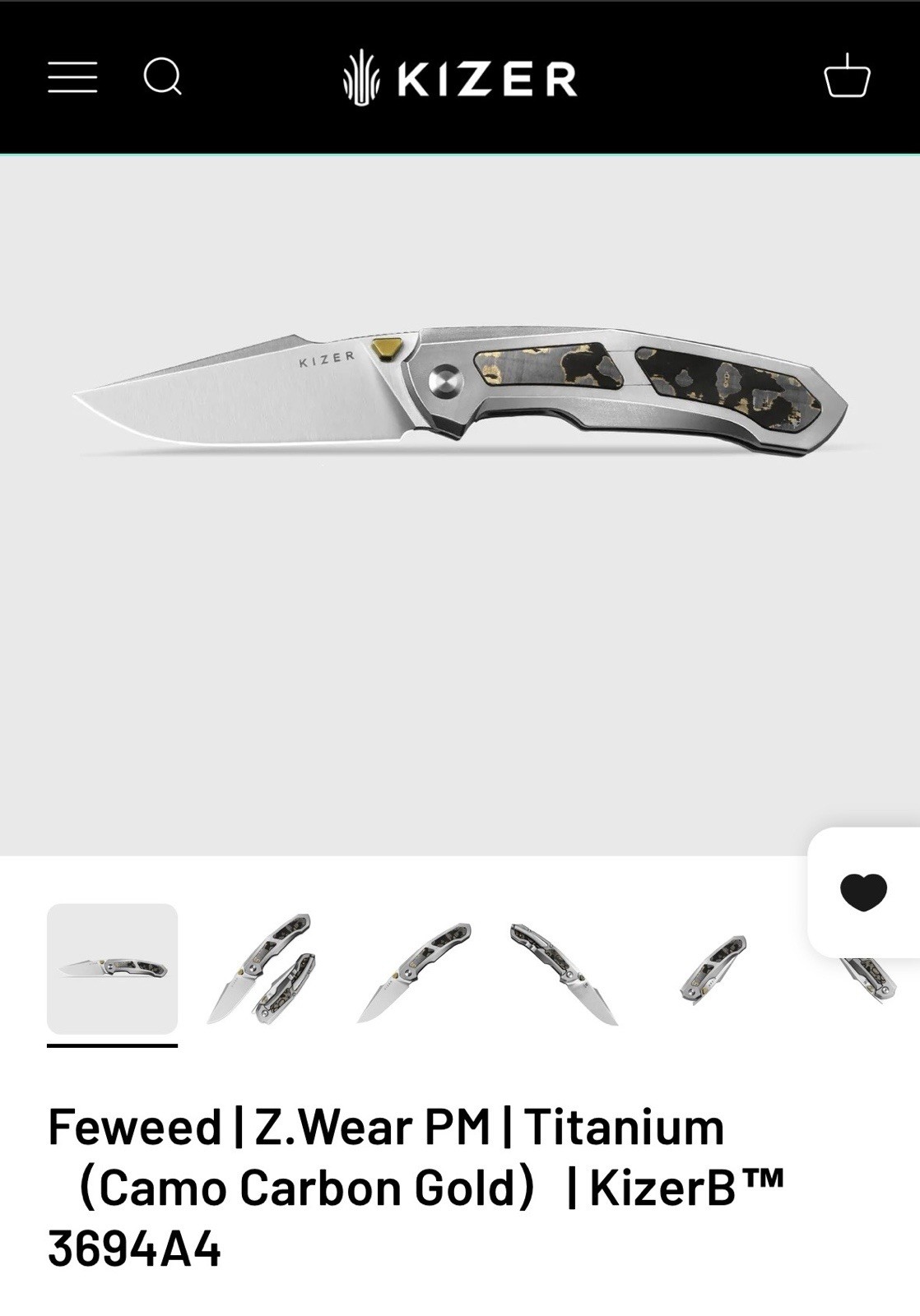 Kizer Feweed Z-Wear PM Harpoon Folding Knife Titanium Camo Carbon Gold Inlay
