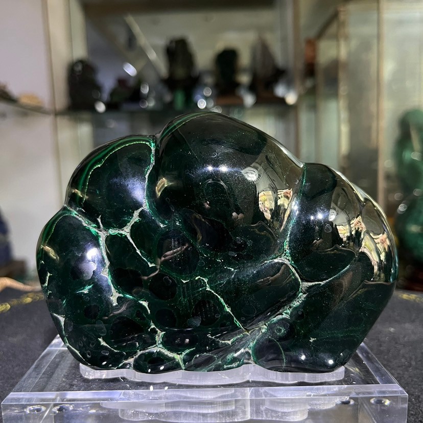4.75LB  Natural glossy Malachite egg transparent cluster rough mineral sample