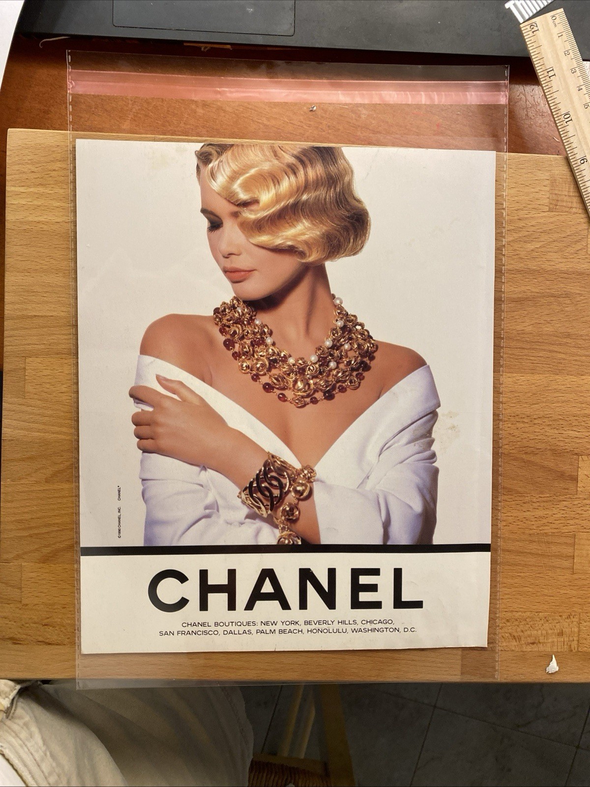 Claudia Schiffer 1990 CHANEL Magazine Print Ad Back Cover -Karl Lagerfeld