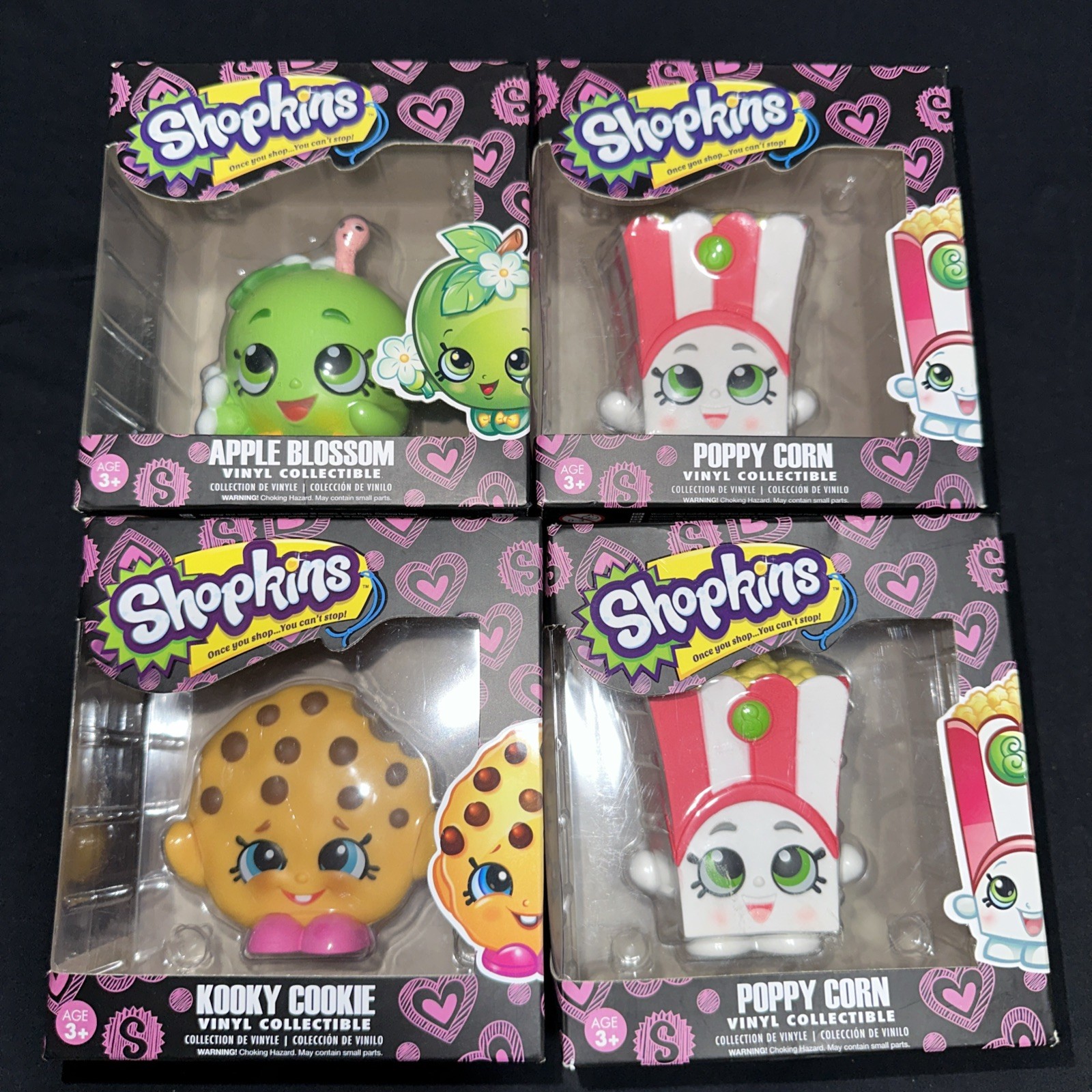 Lot of 4 Funko Shopkins Vinyl Collectibles Apple Blossom, Poppy Corn & Kooky