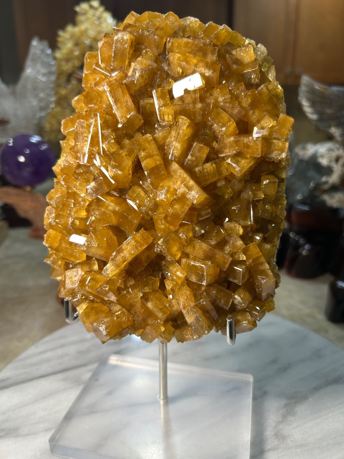 Barite Freeform mineral specimen on acrylic stand
