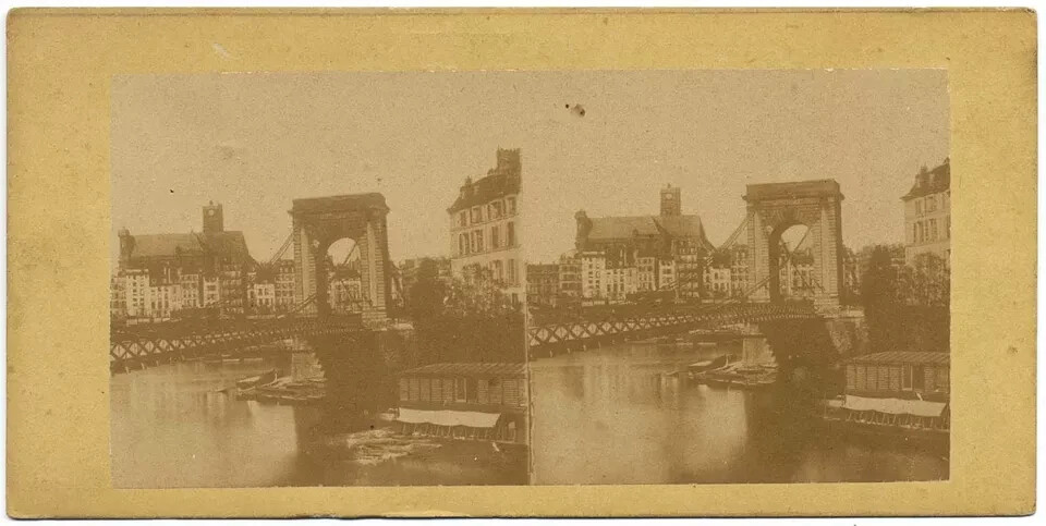 Paris Pont Louis-Philippe ou de la Réforme demolished in 1860 Rare Stereo S1068